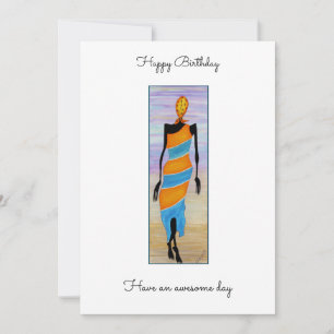 Tarjeta Acuarela Arte Africano Elegante Dama Cumpleaños