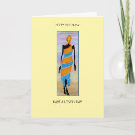 Tarjeta Acuarela Arte Africano Elegante Dama Cumpleaños