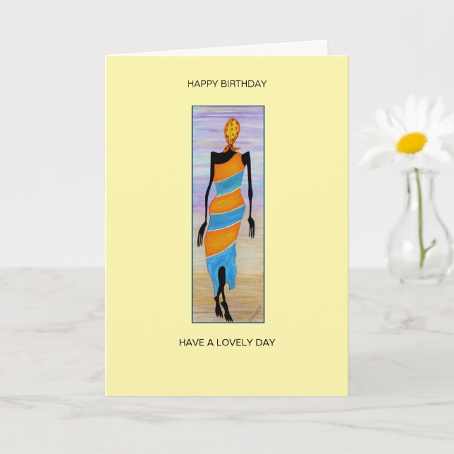 Tarjeta Acuarela Arte Africano Elegante Dama Cumpleaños (Planta pequeña)