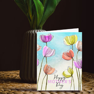 Tarjeta Acuarela artística y tulipanes de tinta Día de la 