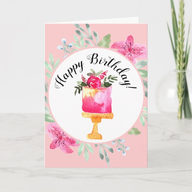 Tarjeta Acuarela Azalea Cumpleaños Floral (Anverso)