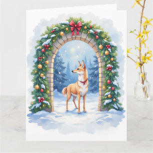 Tarjeta Acuarela Azawakh Arco de Piedra Nevado Navidad