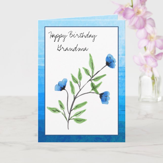 Tarjeta Acuarela Azul Floral Feliz cumpleaños Abuela (Orquídea)