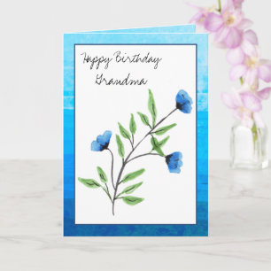 Tarjeta Acuarela Azul Floral Feliz cumpleaños Abuela