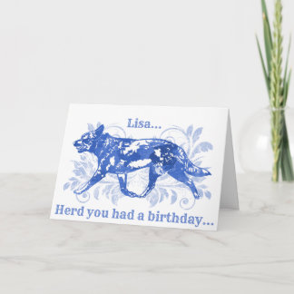 Tarjeta Acuarela Azul Ganado Perro Bellamente Cumpleaños