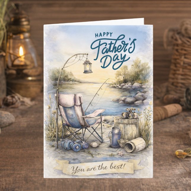 Tarjeta Acuarela Azul Marrón Pesca Feliz Día del Padre (Subido por el creador)