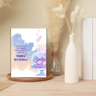 Tarjeta Acuarela Azul Y Morado Corto Saludo De Cumpleaños