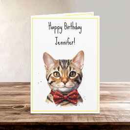 Tarjeta Acuarela Bengala Cat Cumpleaños