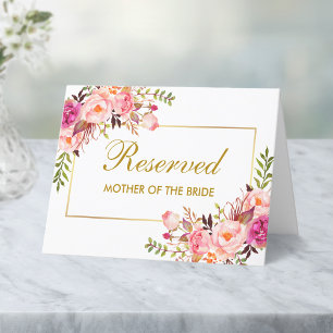 Tarjeta Acuarela Boda floral rosa lugar reservado