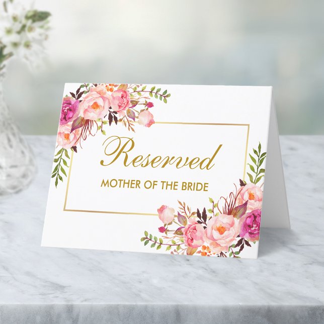 Tarjeta Acuarela Boda floral rosa lugar reservado (Customize to change text size, style or color.)