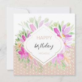 Tarjeta Acuarela Boho Lila Rosa Floral Adorable