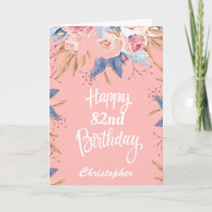 Tarjeta Acuarela botánica floral rosa cumpleaños 82