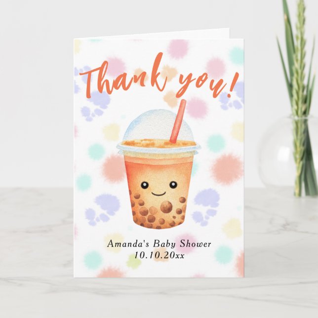 Tarjeta Acuarela Bubble Tea Baby Shower Gracias (Anverso)