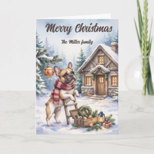 Tarjeta Acuarela Bulldog Francés Navidad Bosque