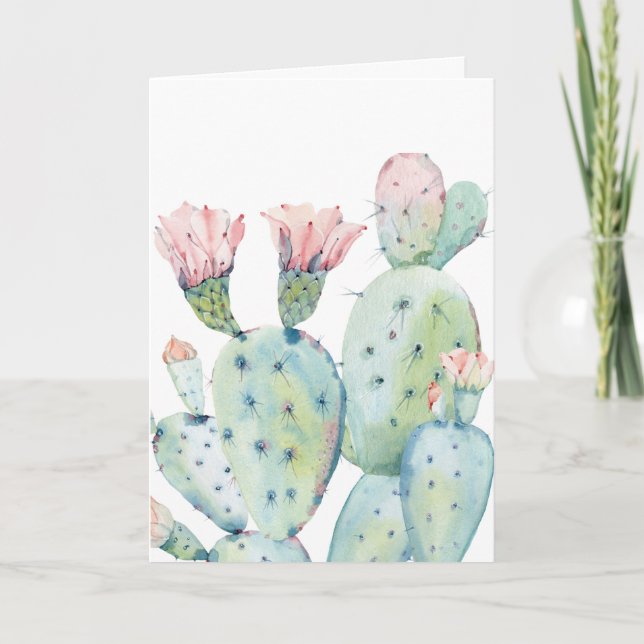 Tarjeta Acuarela Cactus, cumpleaños (Anverso)