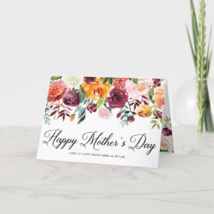 Tarjeta Acuarela Cae Floral Garland Feliz Día de la Madre