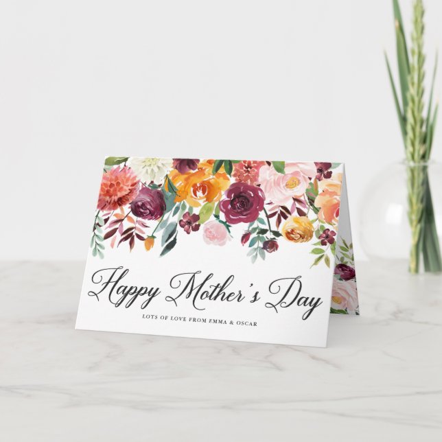 Tarjeta Acuarela Cae Floral Garland Feliz Día de la Madre (Anverso)