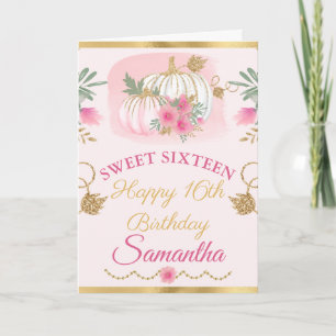 Tarjeta Acuarela Calabaza Rosa Dorada Dulces Dieciséis