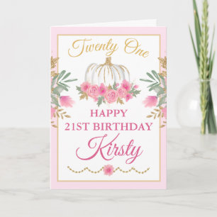 Tarjeta Acuarela Calabaza Rosa Dorada Feliz Cumpleaños