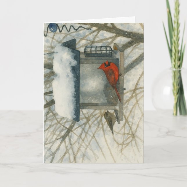 Tarjeta Acuarela Cardinal de Invierno_2 (Anverso)