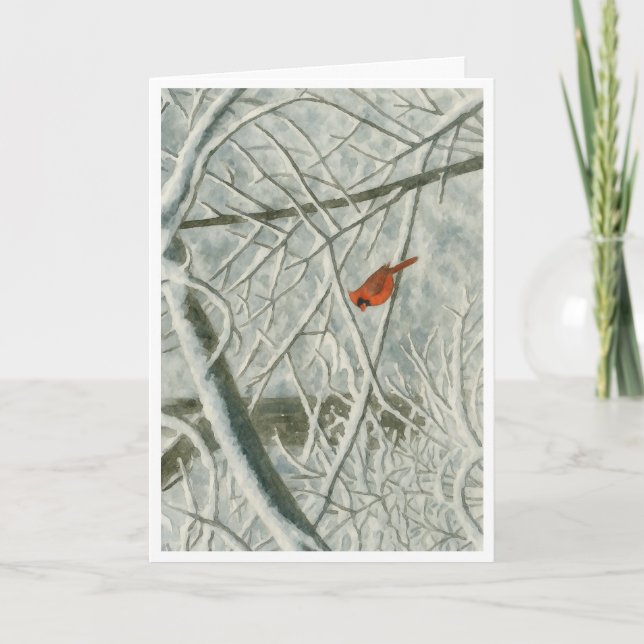 Tarjeta Acuarela Cardinal De Invierno_3 (Anverso)