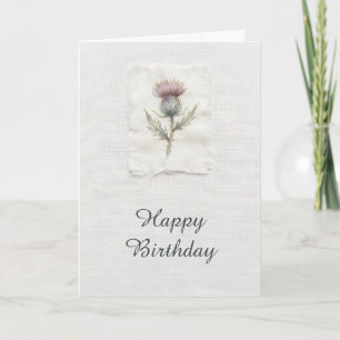 Tarjeta Acuarela Cardo Púrpura Cumpleaños Escocés