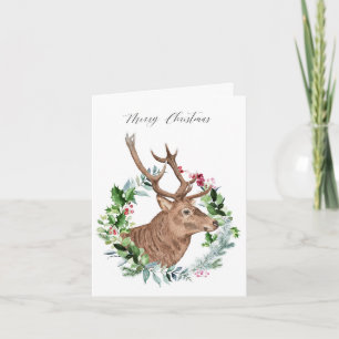 Tarjeta Acuarela ciervo escocés, Feliz Navidad