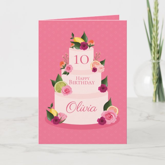 Tarjeta Acuarela Citus Floral 3 Nivel Torta de Cumpleaños (Anverso)