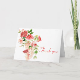 Tarjeta acuarela con flores y frutas rosas