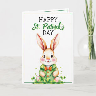 Tarjeta Acuarela Conejo Verde Lindo Día de San Patricio