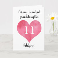 Acuarela Corazón feliz 11ª nieta de cumpleaños