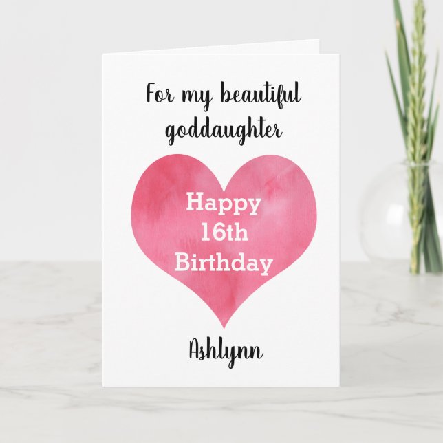 Tarjeta Acuarela Corazón feliz 16 cumpleaños, hija (Anverso)