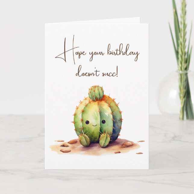 Tarjeta Acuarela Cumpleaños Cactus Humor (Anverso)
