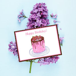 Tarjeta Acuarela Cumpleaños Chocolate Fresas Pastel