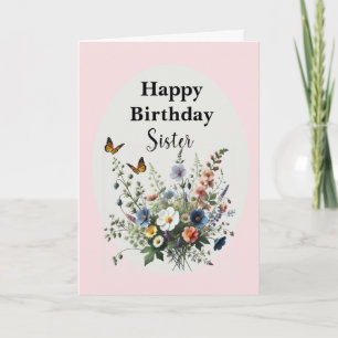 Tarjeta Acuarela Cumpleaños Feliz Hermana Flores Silvestre