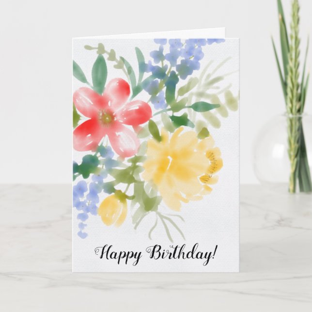 Tarjeta Acuarela Cumpleaños Floral (Anverso)
