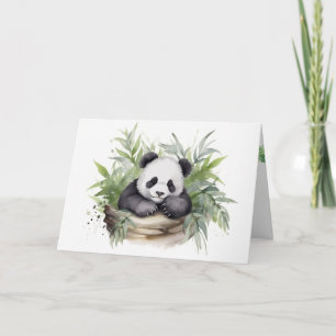 Tarjeta Acuarela Cumpleaños Panda Bear En La Cesta