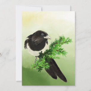Tarjeta Acuarela Curiosa Magpie Jardín Pájaro Wildife Art 