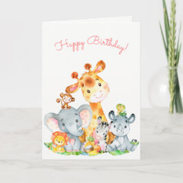 Tarjeta Acuarela Cute Safari Jungle Animales Cumpleaños