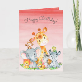 Tarjeta Acuarela Cute Safari Jungle Animales Cumpleaños