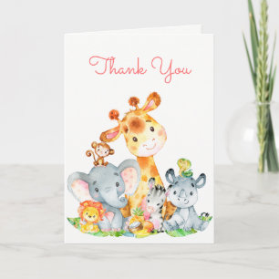 Tarjeta Acuarela Cute Safari Jungle Animales Gracias