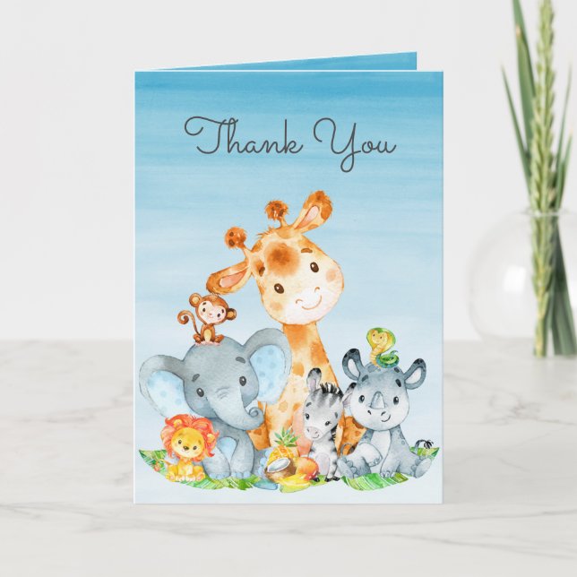 Tarjeta Acuarela Cute Safari Jungle Animales Gracias (Anverso)