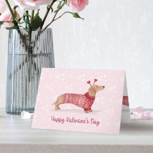 Tarjeta Acuarela Dachshund Dog El día de San Valentín Swea