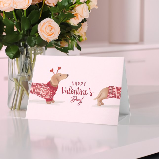 Tarjeta Acuarela Dachshund Dog El día de San Valentín Swea (Watercolor Dachshund Dog Valentine's Day Sweater Card)