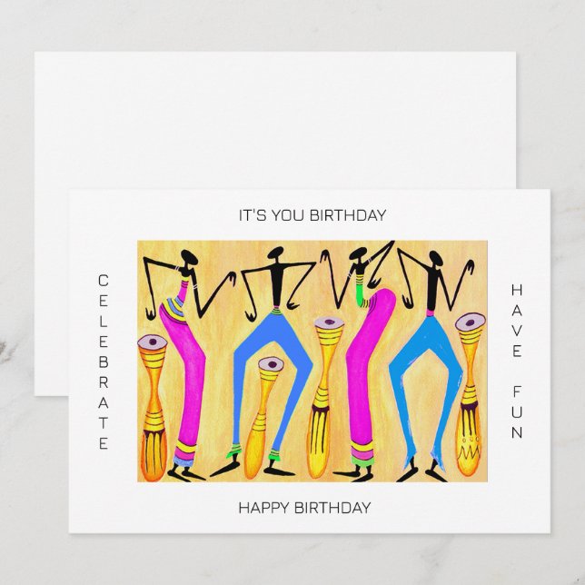 Tarjeta Acuarela de arte africano, maravilloso cumpleaños  (Anverso / Reverso)