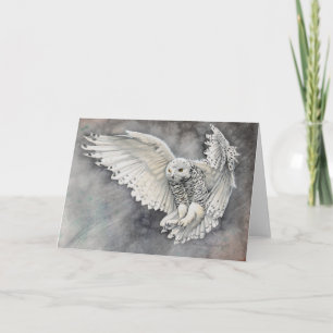 Tarjeta Acuarela de arte de vida silvestre de búho de niev