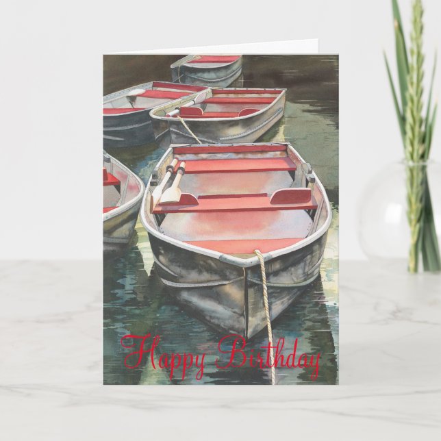 Tarjeta Acuarela de barco de fila Cumpleaños (Anverso)