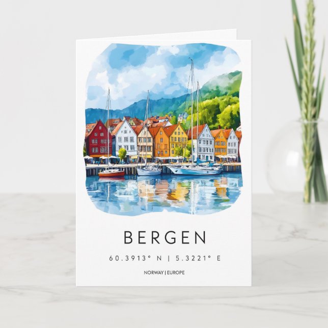 Tarjeta Acuarela de Bergen 1 (Anverso)