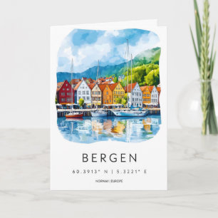 Tarjeta Acuarela de Bergen 2