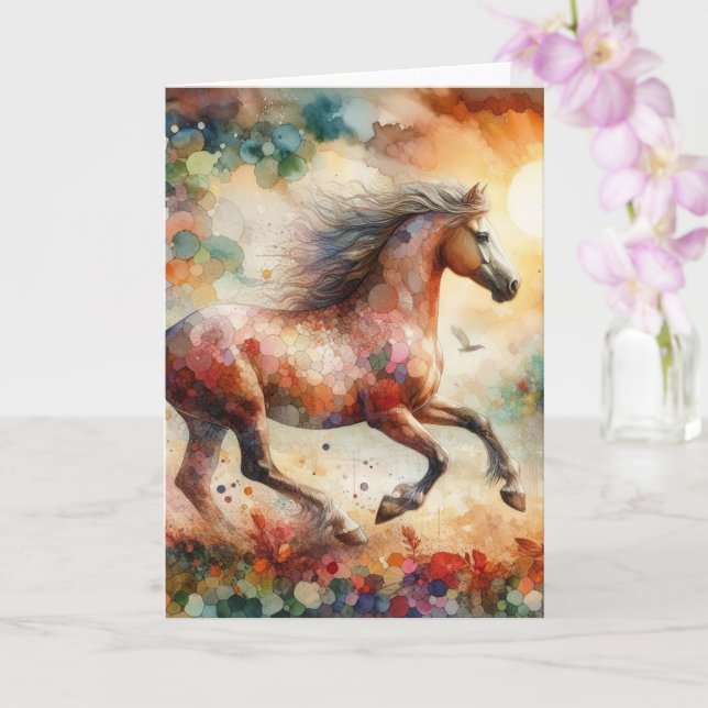 Tarjeta Acuarela de caballo de bonito en todas las ocasion (Orquídea)
